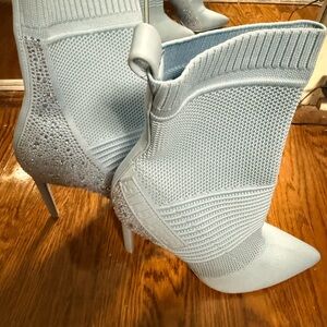 Steve Madden Light Blue Knit Heeled Boots